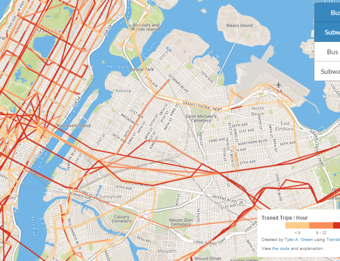 Queens subway routes in a New York City Transit Visualization