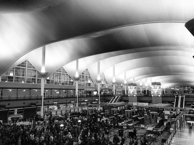 Denver's iconic Jeppesen Terminal pre-6am on a Saturday.