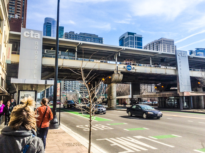 CTA's Roosevelt station serves both an underground route (Red) and two above ground routes (Orange and Green). I'm a fan of the CTA branding!