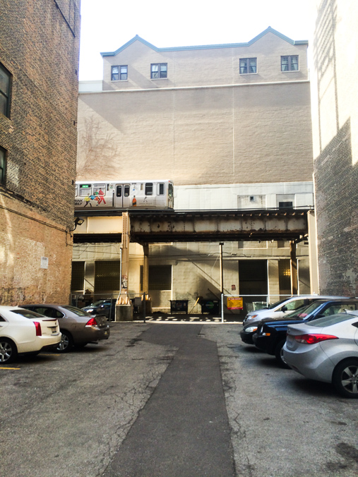 The idea of a train passing through a side parking lot got me excited. This one is next to Eleven City Diner, our brunch destination.