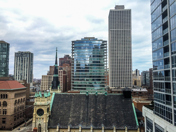 Eric found an open house near the Hancock Tower, so went checked out an urban condo! This is the view looking north from its enormous balcony.