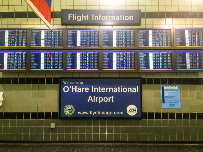 The view from the top of the CTA station escalators at O'Hare.