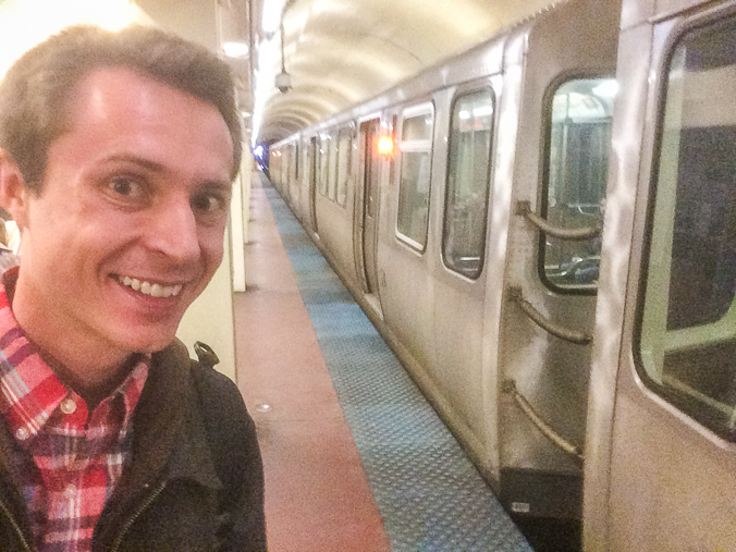 Me with a Blue line train at Clinton. Subway selfies are going to be a thing!