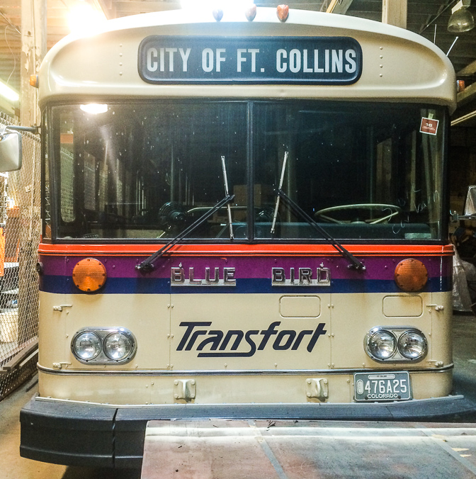 Other contents of the trolley barn garage included a recently-retired Transfort bus. There was talk of opening a transportation museum, and this is one of the "relics". Transfort does not operate any Blue Birds today, so this find excited me!