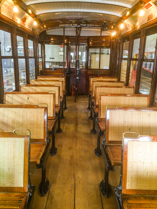 The inside of the Fort Collins streetcar.