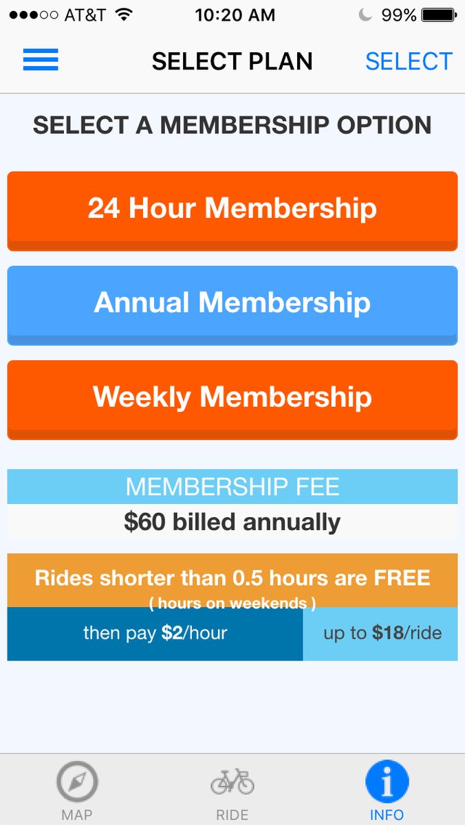 Screenshot of the Zapster app for the annual membership.