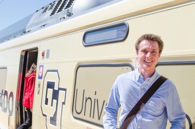 A portrait to go down in transit lore. If I had been clever in the moment, upon seeing the University of Colorado graphics on the side of the train, I would have said, "That's a wrap!"